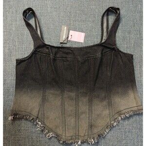 Pretty Little Thing Plus Washed Black Seam Detail Corset NWT